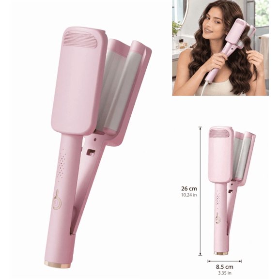 32mm Deep Wave Hair Curler, French Curling Iron for Water Waves and Deep V Curls, Negative Ions for Frizz Control (Pink)