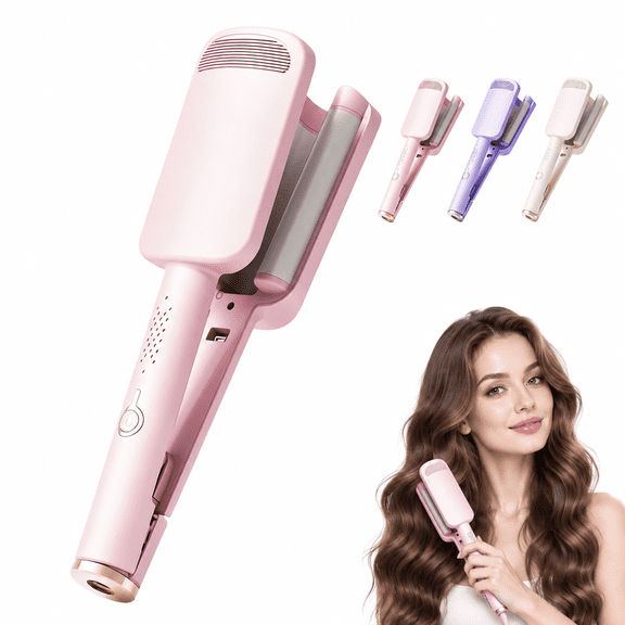 32mm Deep Wave Hair Curler, U-Shaped Barrel for Big Bouncy Waves, 4 Heat Settings, Negative Ion, Ergonomic Handle for All Hair Types(Pink)
