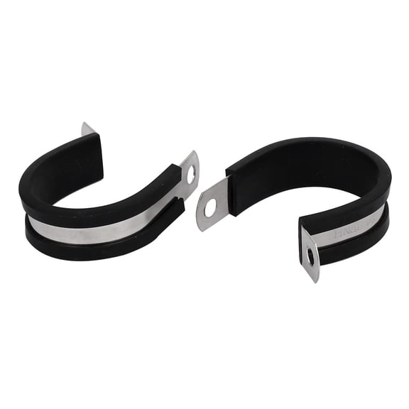 32mm Dia EPDM Rubber Lined P Clips Cable Hose Pipe Clamps Holder 2pcs