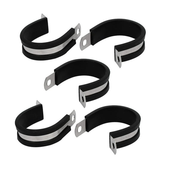 32mm Dia EPDM Rubber Lined P Clips Cable Hose Pipe Clamps Holder 5pcs