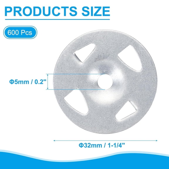 32mm Insulation Washers, 600pcs Metal Insulation Washers Foam Board Fasteners Perforated Plaster Washers Galvanized Steel 1-1/4in for Foam Board Fixing Fastening Wall Ceiling