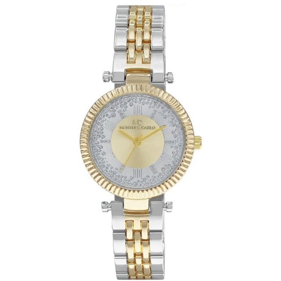 32mm Montres Carlo Women Modern Fashion Bracelet Quartz Watch Dress Luxury (Gold Silver Two-tone)