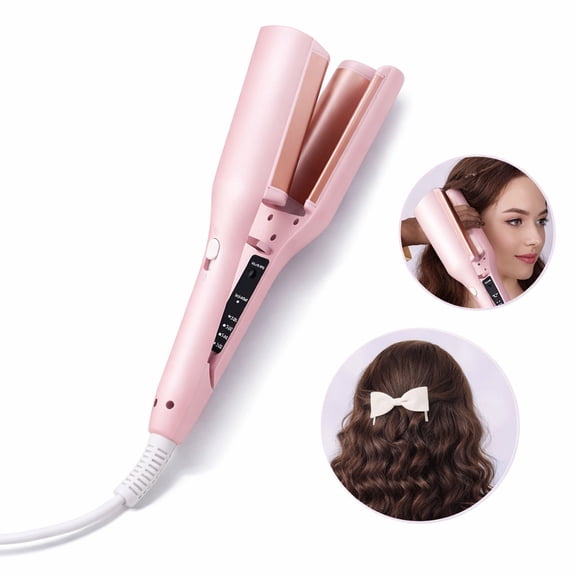 32mm V-Shaped Hair Waver, Negative Ion Hair Crimper with 4 Heat Settings, Fast Heat-Up Styling Tool, Pink