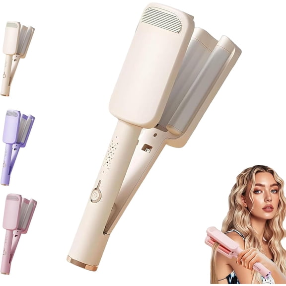 32mm Wavy Hair Curler – Big Bouncy Curls, Large French Wave Egg Roll Curling Iron, Deep U-Shaped Hair Crimper Waver, 4 Adjustable Heat Settings & Negative Ion Care