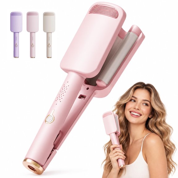 32mm Wavy Hair Curler, Deep Wave Hair Curler with 4 Heat Settings, Auto Shut-Off and Compact V-Shaped Design, Wavy Hair Curler for Loose Beach Waves, Everyday Styling and Easy At-Home Use