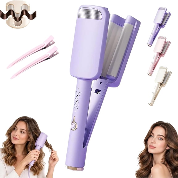 32mm Wavy Hair Curler, French Wave Curling Iron with Ceramic-Coated (b) | U Shaped Curling Iron, Deep Waver Hair Tool, 4 Adjustable Heat Settings, Smart Power-Off, For Any Hairstyle Hair Type
