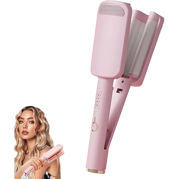 32mm Wavy Hair Curler, French Wave Curling Iron, Hair Crimper,Pink | Wave Curler, Deep U-Shaped Barrel, 4 Adjustable Temperature Settings, 60-Minute Automatic Shut-Off Function, Easy To Handle