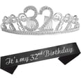 thumbnail image 1 of 32nd Birthday Gifts for Girl, 32nd Birthday Tiara and Sash, Happy 32nd Birthday Party Supplies, 32 & Fabulous Glitter Satin Sash and Crystal Tiara Birthday Crown for 32nd Birthday Party Supply, 1 of 6