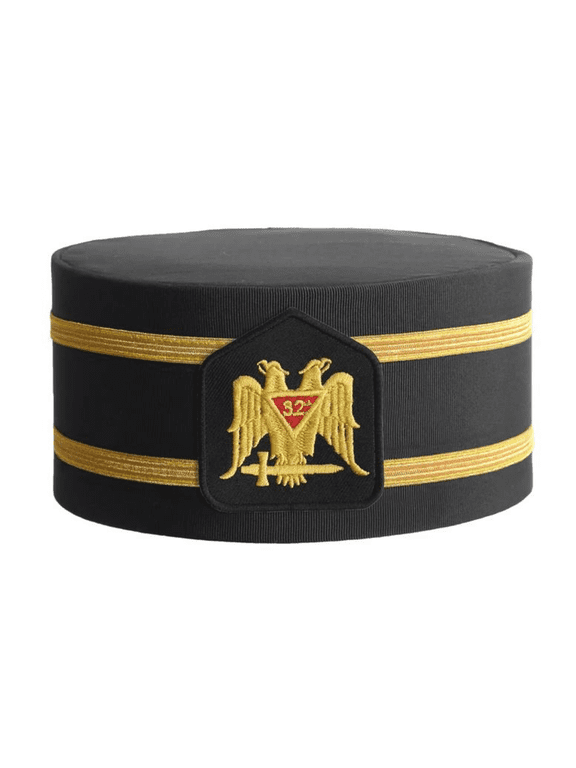 32nd Degree Scottish Rite Crown Cap - Black Rayon with Double Braid, Premium Masonic Headwear