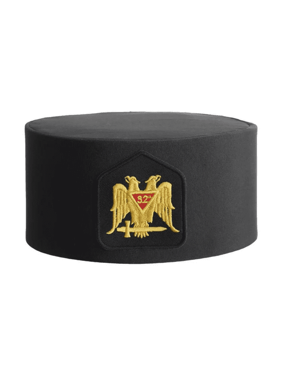 32nd Degree Scottish Rite Crown Cap - Black Rayon with Gold Double Eagle