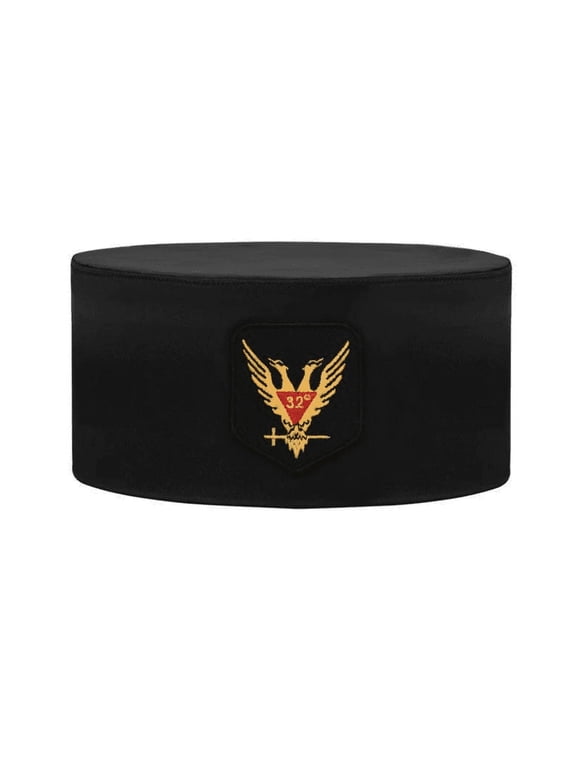 32nd Degree Scottish Rite Crown Cap - Black Rayon with Wings Up Red & Gold,