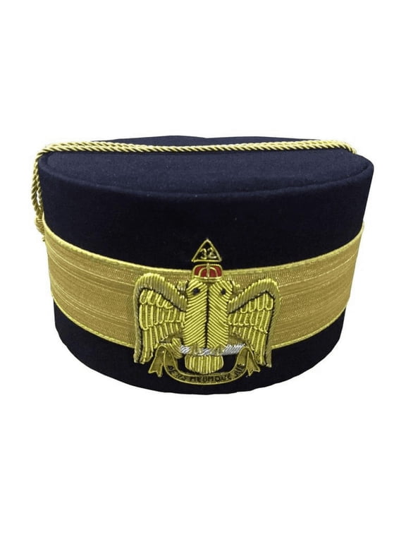 32nd Degree Scottish Rite Crown Cap - Wings Down Black Hand Embroidered