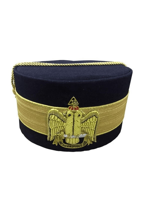 32nd Degree Scottish Rite Crown Cap - Wings Down Black Hand Embroidered
