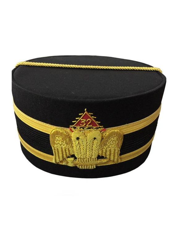32nd Degree Scottish Rite Crown Cap - Wings Down Black with Gold & Black Braid