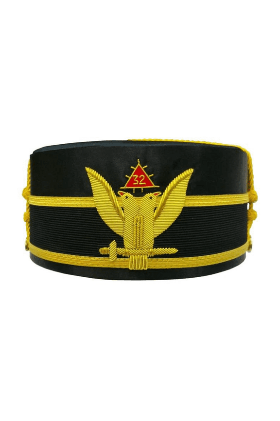 32nd Degree Scottish Rite Crown Cap - Wings Up Black with Gold Braid Bullion