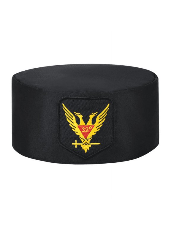 32nd Degree Scottish Rite Crown Cap - Wings Up Red & Yellow, Black Rayon