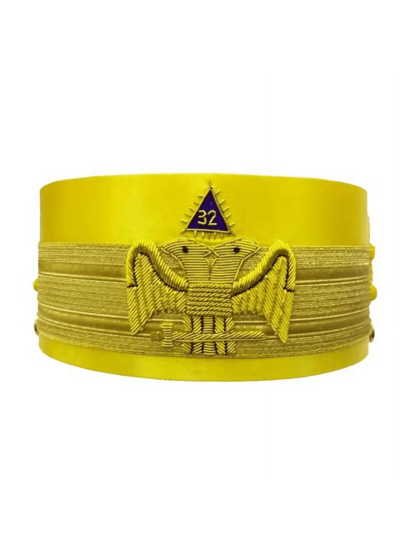 32nd Degree Scottish Rite Crown Cap - Yellow Bullion Hand Embroidery
