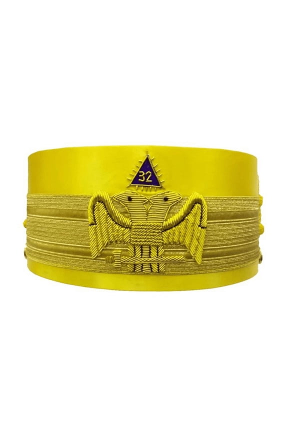32nd Degree Scottish Rite Crown Cap - Yellow Bullion Hand Embroidery