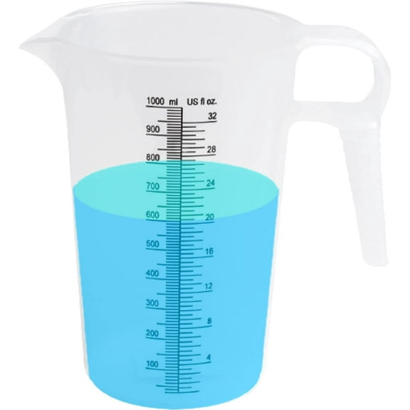 32oz (1 quart) Measuring Pitcher, Plastic, Multipurpose - Great for Chemicals, Oil, Pool and Lawn - Ounce (oz) and Milliliter (mL) Increments (1000 mL)