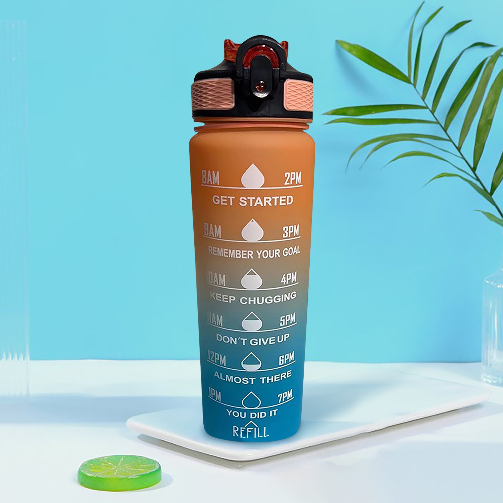 32oz/1000ml Motivational Fitness Sports Water Bottle With Time Marker ...
