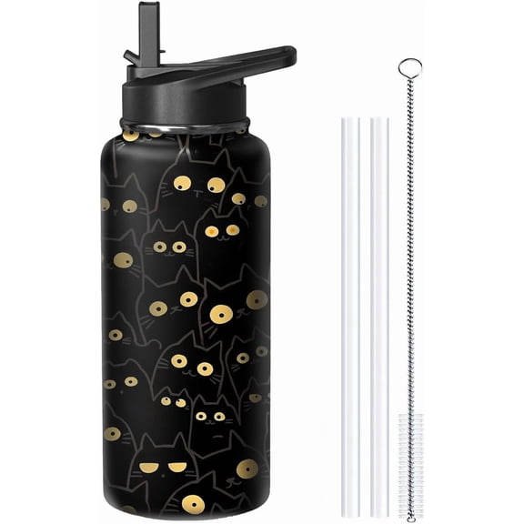 32oz Cat-Themed Insulated Water Bottle with Handle & Straw, Stainless Steel Travel Tumbler for Coffee & Drinks, Gift for Women - Mother''s Day, Christmas, Birthday