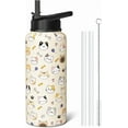 thumbnail image 1 of 32oz Cats Water Bottles with Flip Straw & Spout Lid, Double Wall Stainless Steel Travel Sport Bottle, Cream Gym Gifts for Women Men (1PC), 1 of 6