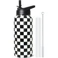 thumbnail image 1 of 32oz Checkered Stainless Insulated Aater Water Bottle with Straw,Checkered Gym Hiking Sports Coffee Mug Cup Water Bottles,Checkered Gifts for Women,Checkered Decor Stuff Accessories, 1 of 6
