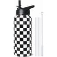 thumbnail image 1 of 32oz Checkered Stainless Insulated Aater Water Bottle with Straw,Checkered Gym Hiking Sports Coffee Mug Cup Water Bottles,Checkered Gifts for Women,Checkered Decor Stuff Accessories, 1 of 6