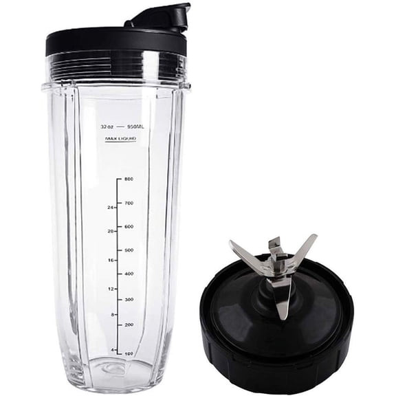 32oz Cup Flip Top Lid 7 Fins Blade Accessories Compatible with Nutri Ninja Auto IQ BL482 BL480-30 BL482-30 BL682