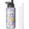 thumbnail image 1 of 32oz Cute Dinosaur Water Bottle, Stainless Steel Insulated Tumbler with Handle & Flip Straw, Travel Sports Mug Gift for Women Kids, 1 of 6