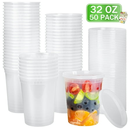GPED 32oz Deli Containers with Lids 50 Sets, Food Storage Containers with Lids, Soup Containers with Lids, Stackable Plastic Containers, Meal Prep Containers, Leakproof, Freezer/Dishwasher/Microwave
