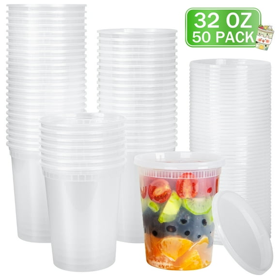 GPED 32oz Deli Containers with Lids 50 Sets, Food Storage Containers with Lids, Soup Containers with Lids, Stackable Plastic Containers, Meal Prep Containers, Leakproof, Freezer/Dishwasher/Microwave