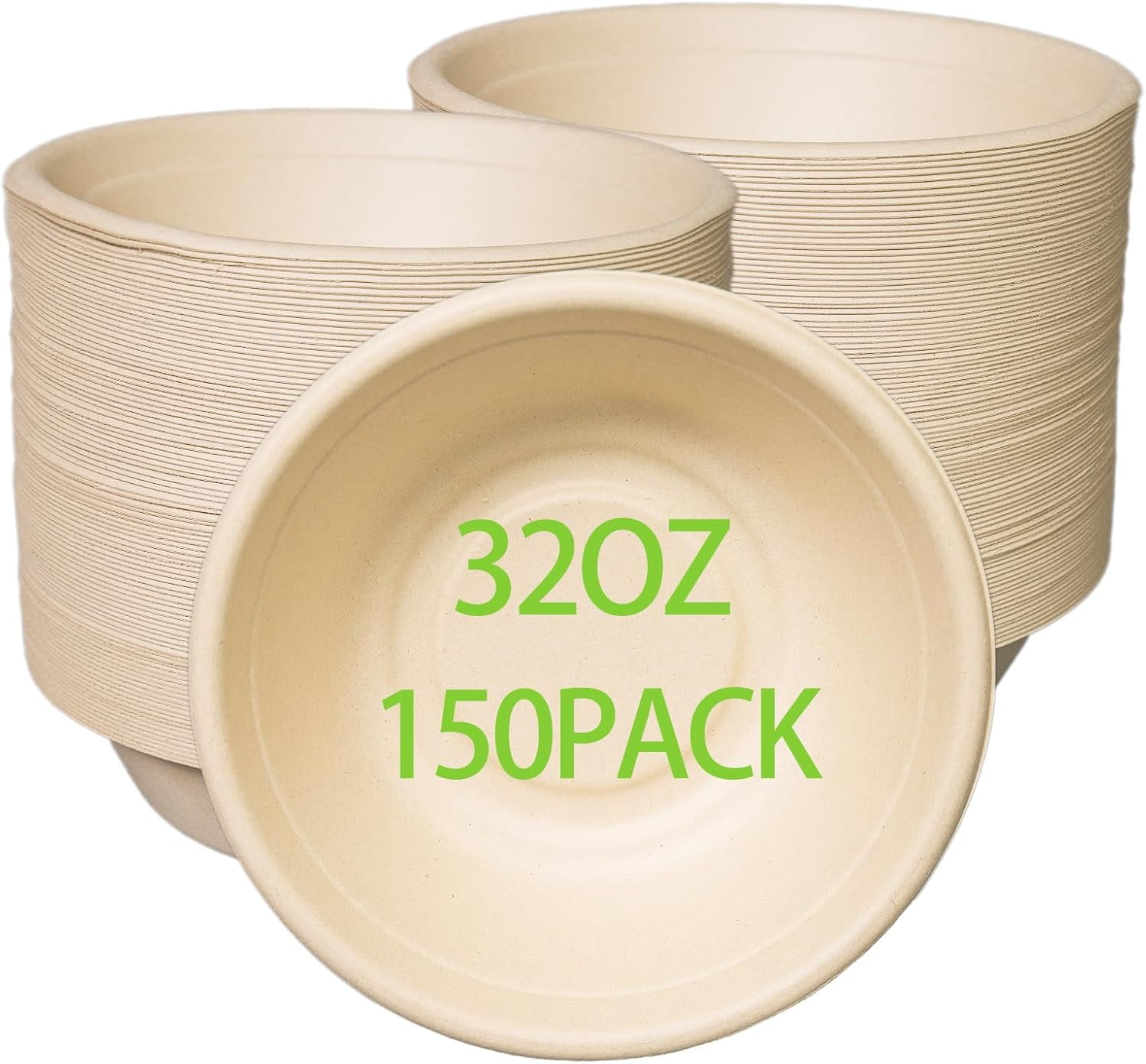 32oz Disposable Salad Bowls 150Pack, Big Paper Bowls, Large, HeavyDuty