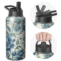 32oz Double Wall Insulated Stainless Steel Sports Flowers Themed Water Bottle with Handle Lids Wide Mouth, Leakproof, Maintains Cold 24 Hours Hot 12 Hours for Gym