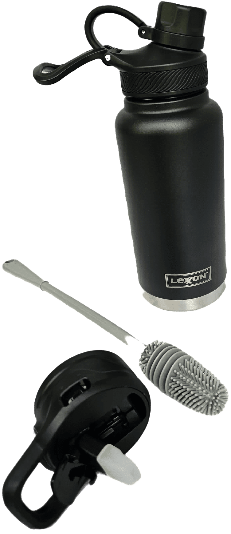 32oz Double Walled Stainless Steel Thermal Bottle with Straw, 2 Lids, Cleaning Brush for Water, Coffee, Juice Black