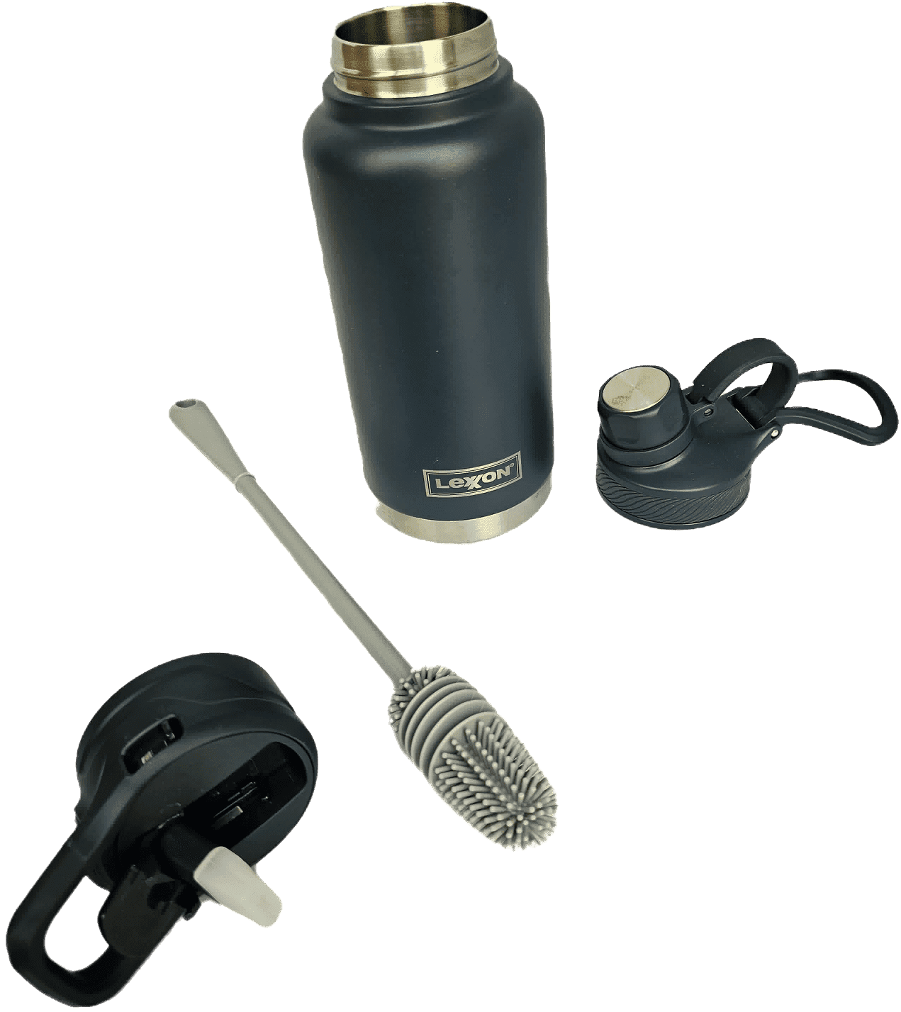 32oz Double Walled Stainless Steel Thermal Bottle with Straw, 2 Lids, Cleaning Brush for Water, Coffee, Juice Navy