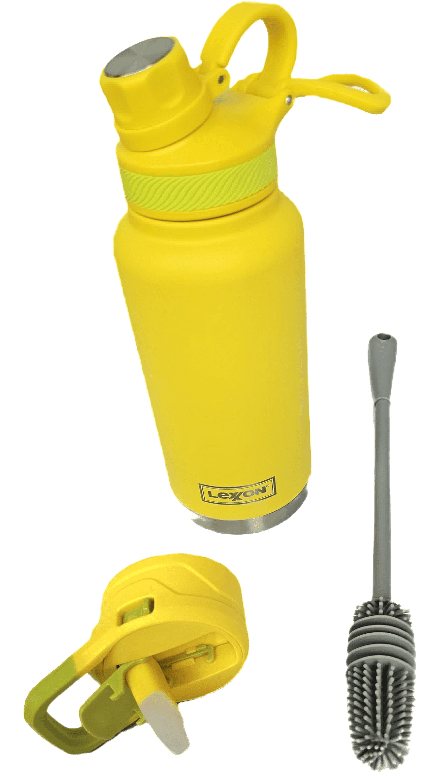 32oz Double Walled Stainless Steel Thermal Bottle with Straw, 2 Lids, Cleaning Brush for Water, Coffee, Juice Yellow