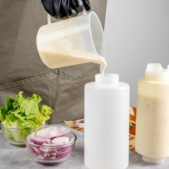 32oz. FIFO Inverted Plastic Squeeze Bottle with Refill and Dispensing Lids - First In First Out - Perfect for Restaurants Catering and Food Trucks - 1ct box
