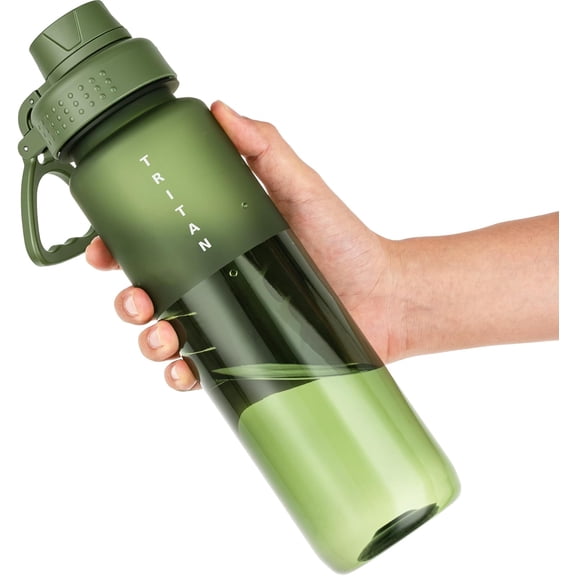 32oz Frosted Clear Water Bottle, Tritan Plastic Water Bottle with -Flow Spout Lid, Wide Mouth Leakproof Drinking Bottle for Gym, School, Office, Travel,Olive green