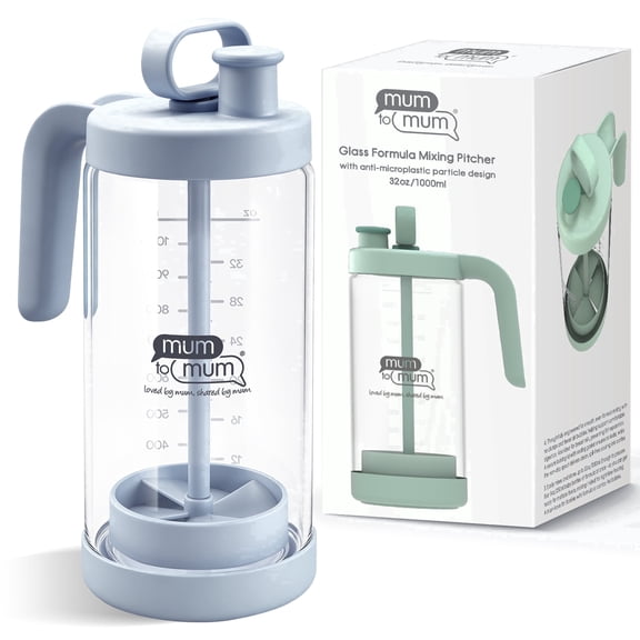 32oz Glass Formula Mixing Pitcher, Formula Pitcher Milk Pitcher, Premium Borosilicate Microplastic-Free Leak-Proof Design, Breastmilk Storage, Dishwasher Safe & Thermal Shock Resistant(Light blue)