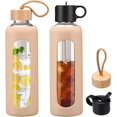 thumbnail image 2 of NOLOGLAZIC Oz Glass Water Bottle With Straw And 2 Lids, Half Gallon 64 2 of 9