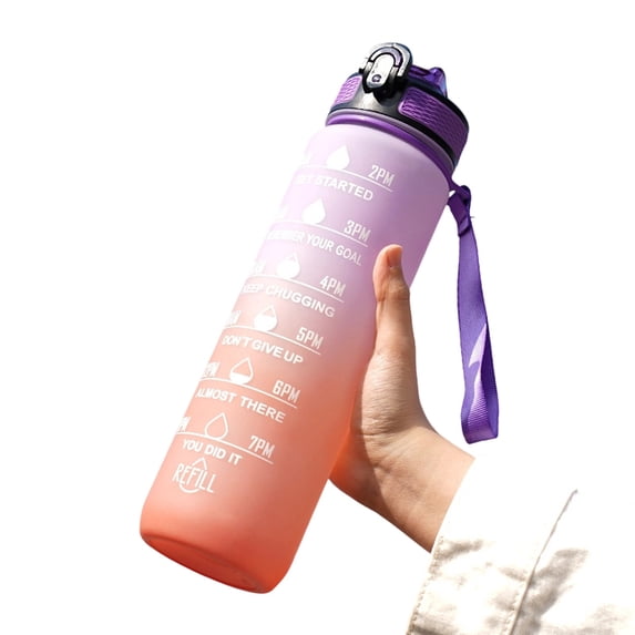 32oz Gradient Water Bottle, 1L Large Capacity Space Cup with Strap & Straw, for Outdoor Sports, Daily Use - Purple