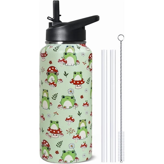 32oz Green Frog Stainless Insulated Aater Water Bottle with Straw,Frog Gym Hiking Sports Coffee Mug Cup Water Bottles,Frog Themed Gifts for Women,Frog Decor Stuff Accessories
