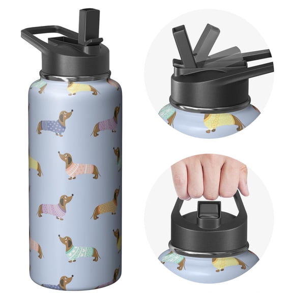 32oz Gym Flask - Double Walled Insulated Stainless Steel Sports Dog Water Bottle with Handle Lids, Wide Mouth, Leakproof, 24Hrs Cold 12Hrs Hot, for Dog Enthusiasts