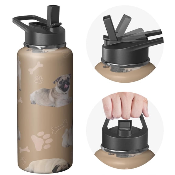 32oz Gym Flask - Insulated Stainless Steel Sports Dog Water Bottle with Handle Lids, Wide Mouth, Double Wall, Leakproof, 24Hrs Cold 12Hrs Hot, for Dog Fans