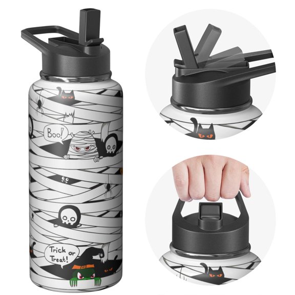 32oz Halloween Travel Mug with Lid and Straw – Stainless Steel Insulated Tumbler with Handle – Cute Ghost Pumpkin Witch Design – Fall Coffee Cup Gift for Her Him