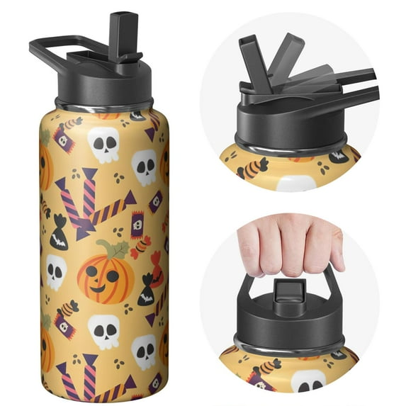 32oz Halloween Tumbler with Straw and Handle – Stainless Steel Insulated Water Bottle – Spooky Pumpkin Ghost Witch Design – Fall Coffee Mug Gift for Her or Him