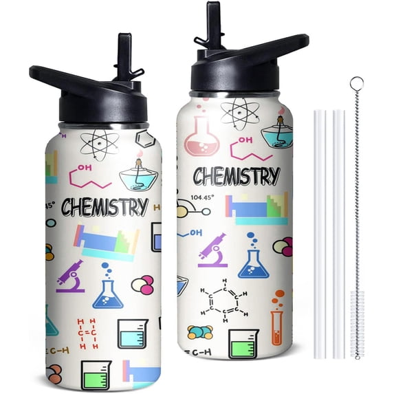32oz Insulated Chemistry Teacher Tumbler with Straw & Flip Lid - Stainless Steel Water Bottle Gift for Chemistry Teachers (Men & Women)