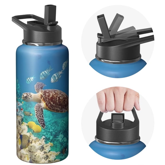 32oz Insulated Stainless Steel Sports Animals Themed Water Bottle with Handle Lids Wide Mouth, Double Walled, Leakproof, Keeps Cold 24 Hours Hot 12 Hours, Gym Flask for Animals Themed Lovers