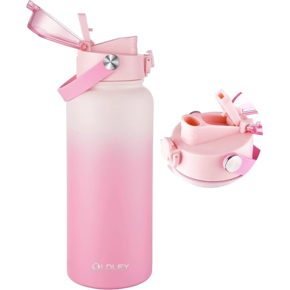 32oz Insulated Water Bottle with 2-in-1 Straw & Chug Lid, Leakproof Stainless Steel Bottle, Double Wall Vacuum Insulated Water Bottle for Sports, Gym, Travel,Blush Ombre